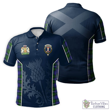 Donnachaidh Tartan Men's Polo Shirt with Family Crest and Scottish Thistle Vibes Sport Style