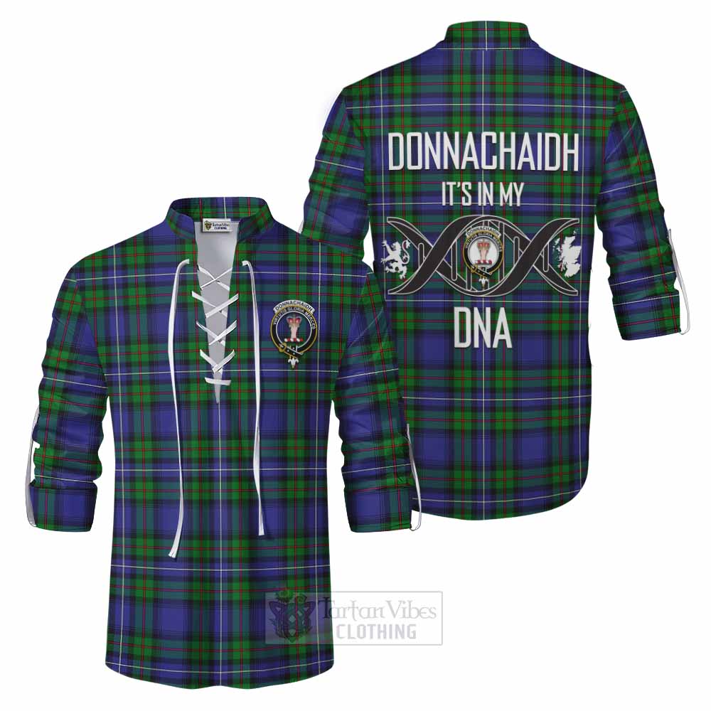 Tartan Vibes Clothing Donnachaidh Tartan Ghillie Kilt Shirt with Family Crest DNA In Me Style