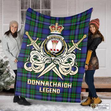 Donnachaidh Tartan Blanket with Clan Crest and the Golden Sword of Courageous Legacy