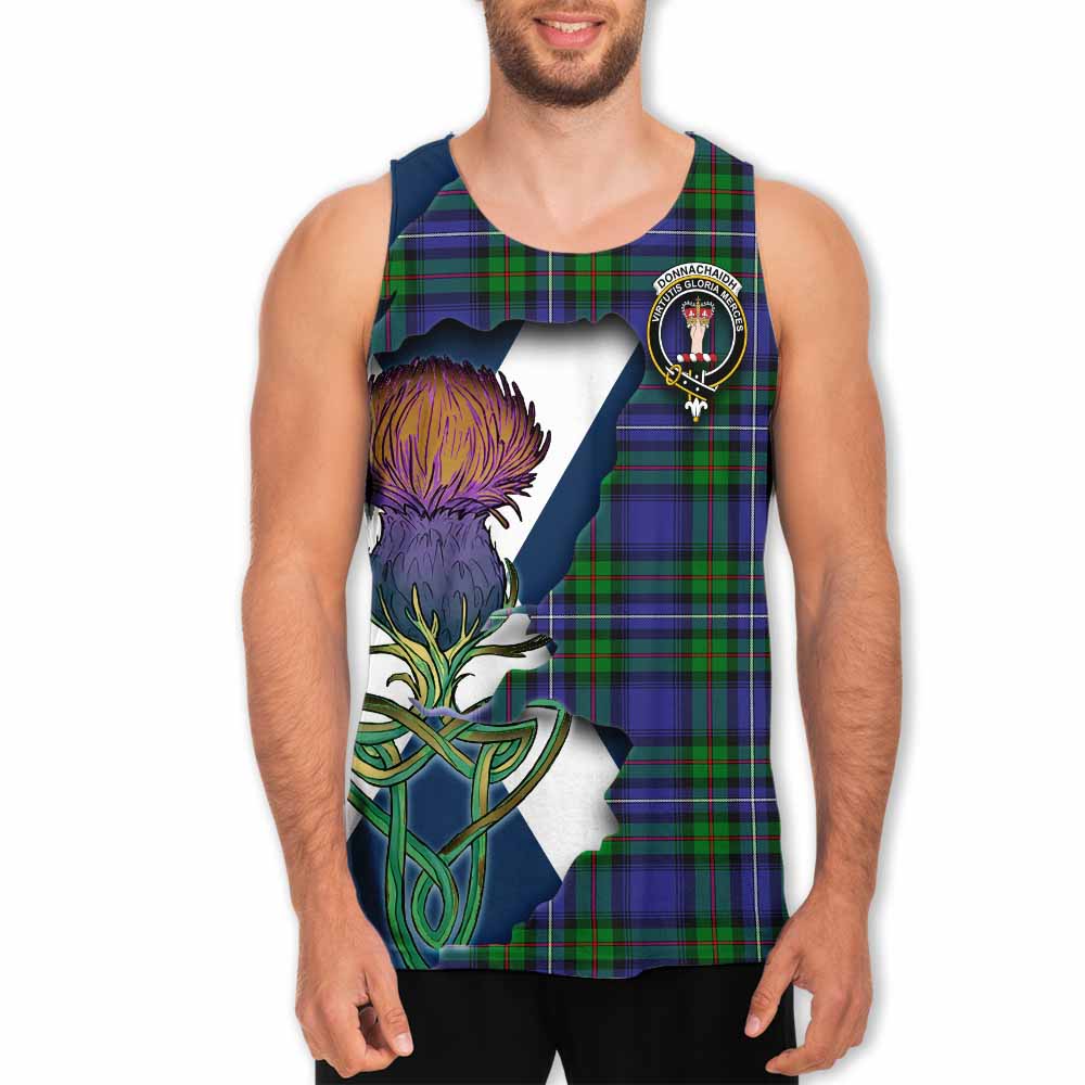 Tartan Vibes Clothing Donnachaidh Tartan Family Crest Men's Tank Top Scottish Thistle Celtic Inspired
