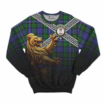 Donnachaidh Crest Tartan Sweatshirt with Golden Lion Emblem Celtic Style