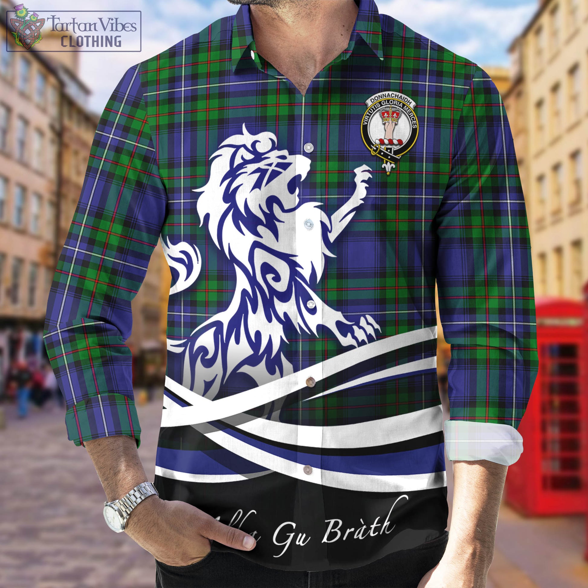 donnachaidh-tartan-long-sleeve-button-up-shirt-with-alba-gu-brath-regal-lion-emblem