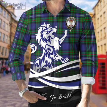 Donnachaidh Tartan Long Sleeve Button Up Shirt with Alba Gu Brath Regal Lion Emblem
