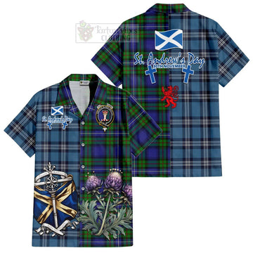 Donnachaidh Tartan Hawaiian Shirt Happy St. Andrew's Day Half Tartan Style