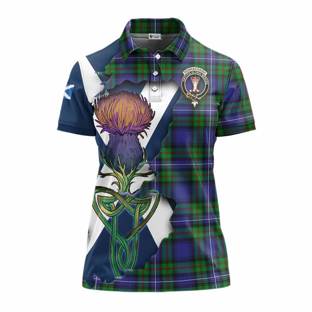 Tartan Vibes Clothing Donnachaidh Tartan Family Crest Women's Polo Shirt Scottish Thistle Celtic Inspired