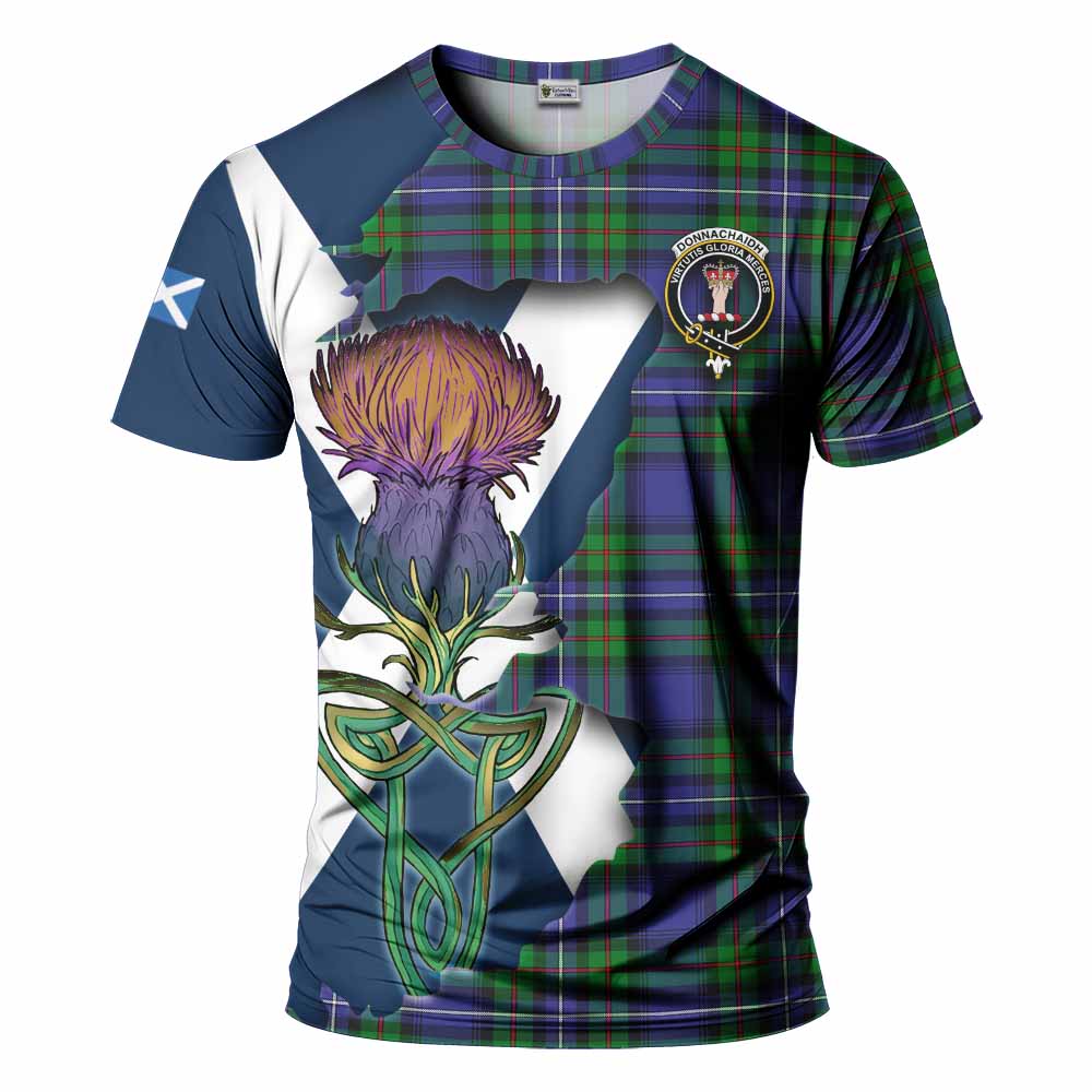 Tartan Vibes Clothing Donnachaidh Tartan Family Crest T-Shirt Scottish Thistle Celtic Inspired