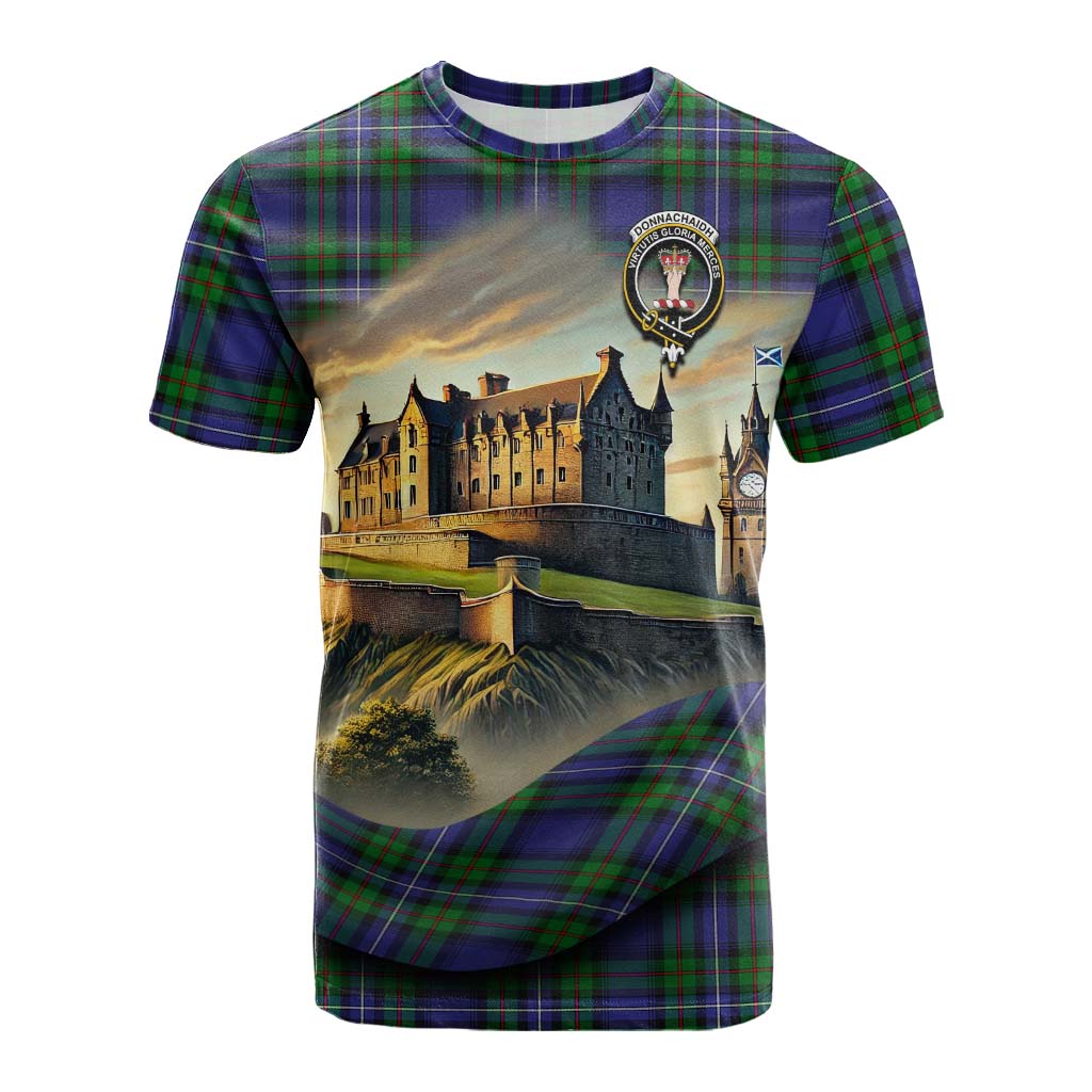 Tartan Vibes Clothing Donnachaidh Tartan Family Crest Cotton T-shirt with Scottish Ancient Castle Style