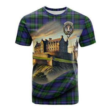 Tartan Vibes Clothing Donnachaidh Tartan Family Crest Cotton T-shirt with Scottish Ancient Castle Style