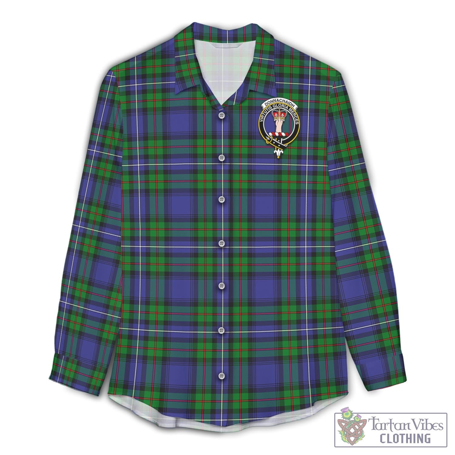 Tartan Vibes Clothing Donnachaidh Tartan Womens Casual Shirt with Family Crest