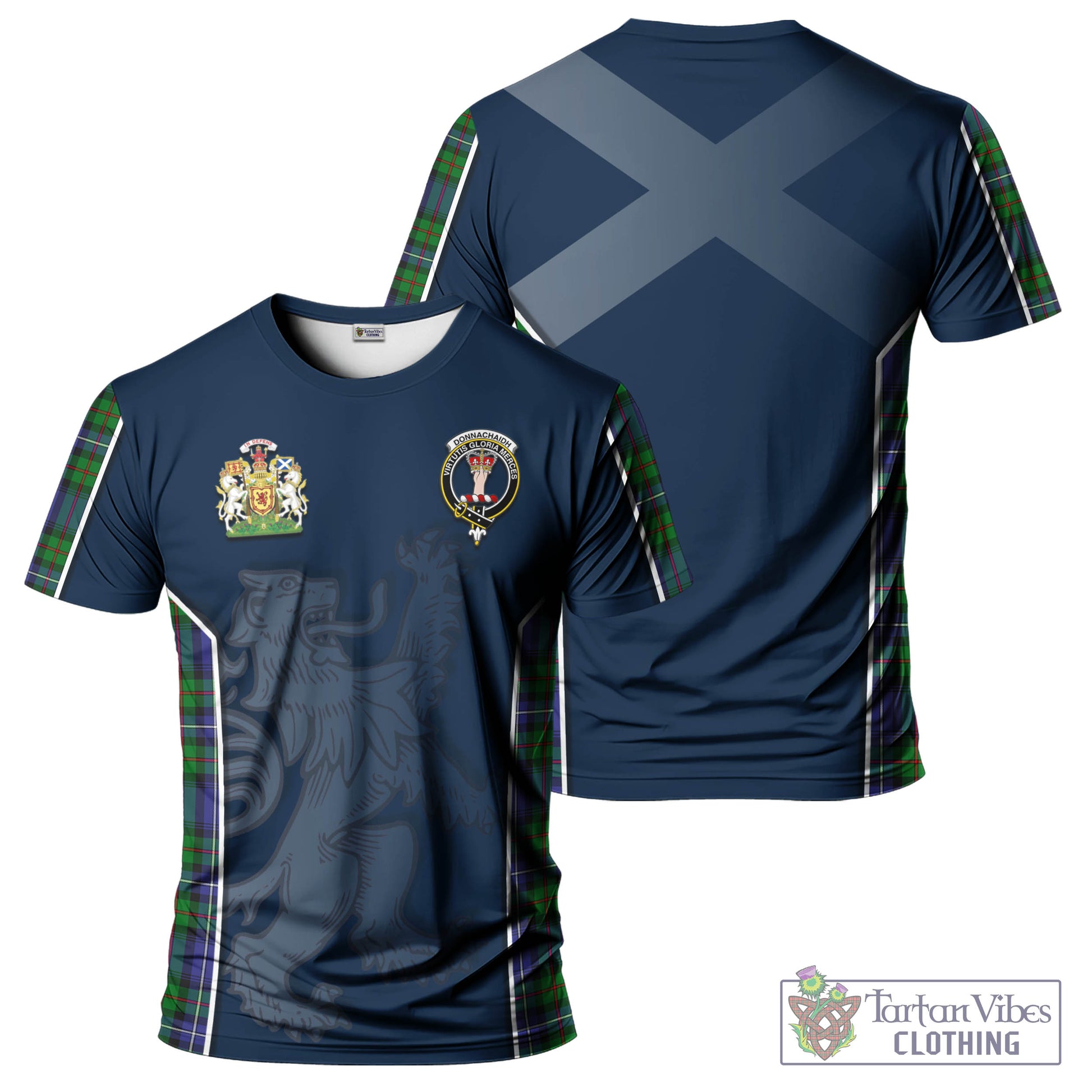 Tartan Vibes Clothing Donnachaidh Tartan T-Shirt with Family Crest and Lion Rampant Vibes Sport Style