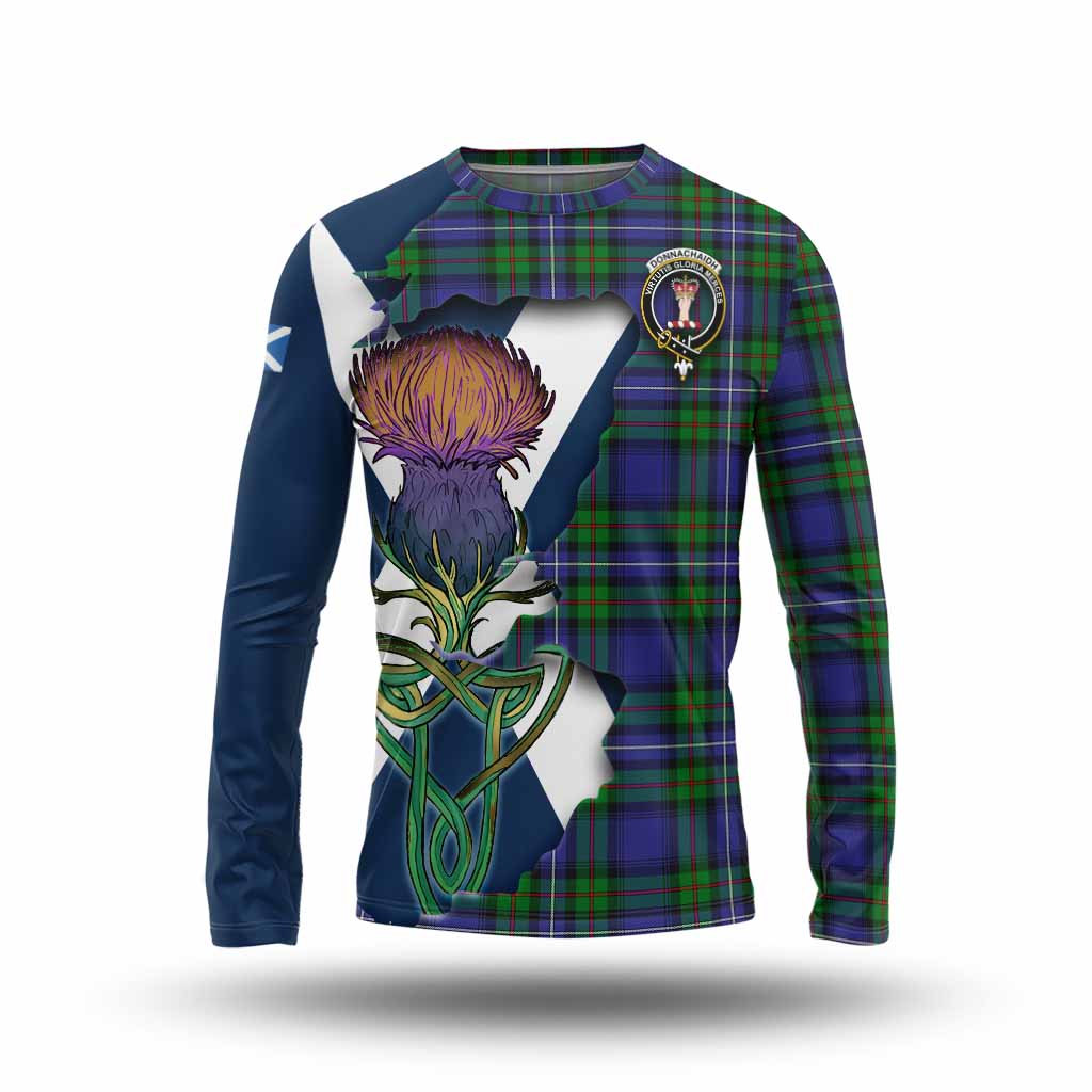 Tartan Vibes Clothing Donnachaidh Tartan Family Crest Long Sleeve T-Shirt Scottish Thistle Celtic Inspired