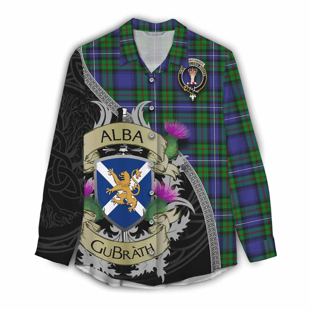 Tartan Vibes Clothing Donnachaidh Tartan Family Crest Women's Casual Shirt Lion Rampant Royal Thistle Shield Celtic Inspired