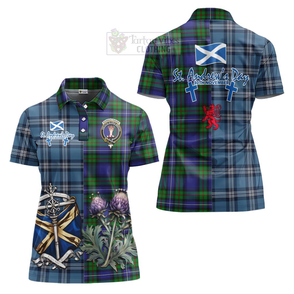 Tartan Vibes Clothing Donnachaidh Tartan Women's Polo Shirt Happy St. Andrew's Day Half Tartan Style