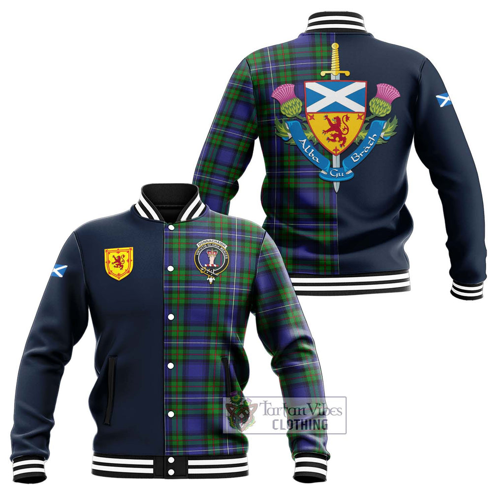 Donnachaidh Tartan Baseball Jacket Alba with Scottish Lion Royal Arm Half Style Unisex - Tartan Vibes Clothing