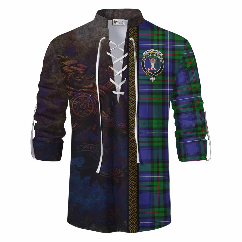 Tartan Vibes Clothing Donnachaidh Tartan Family Crest Ghillie Kilt Shirt Alba Gu Brath Be Brave Lion Ancient Style