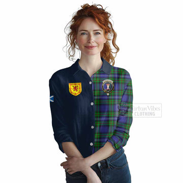 Tartan Vibes Clothing Donnachaidh Tartan Women's Casual Shirt Alba with Scottish Lion Royal Arm Half Style