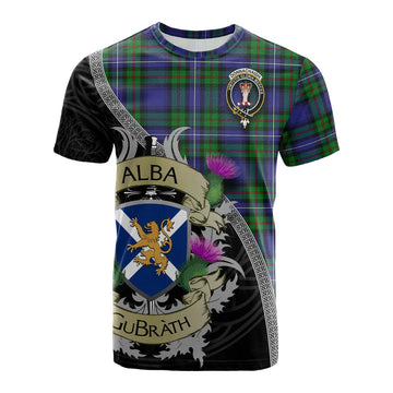 Tartan Vibes Clothing Donnachaidh Tartan Family Crest Cotton T-shirt Lion Rampant Royal Thistle Shield Celtic Inspired