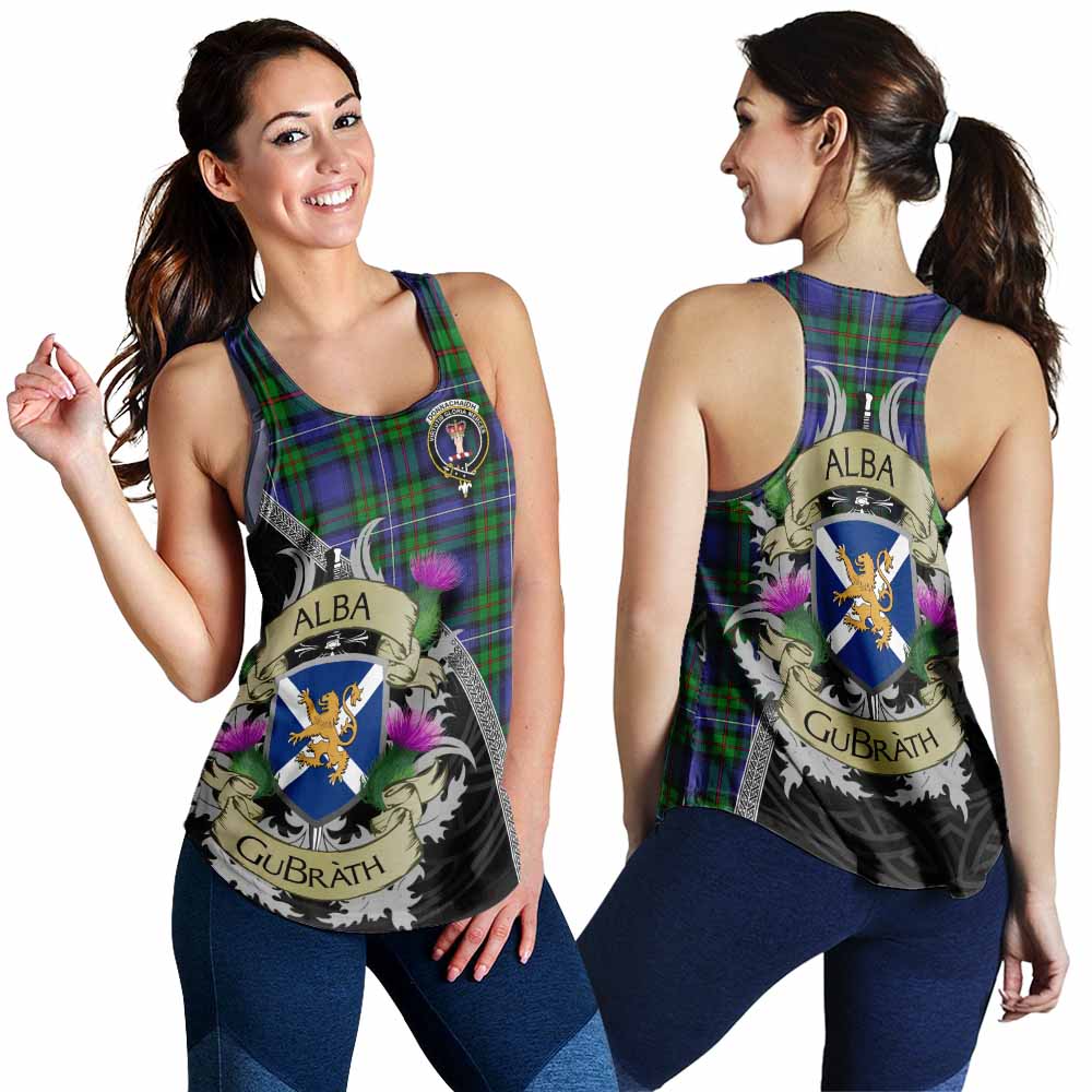 Tartan Vibes Clothing Donnachaidh Tartan Family Crest Women's Racerback Tanks Lion Rampant Royal Thistle Shield Celtic Inspired