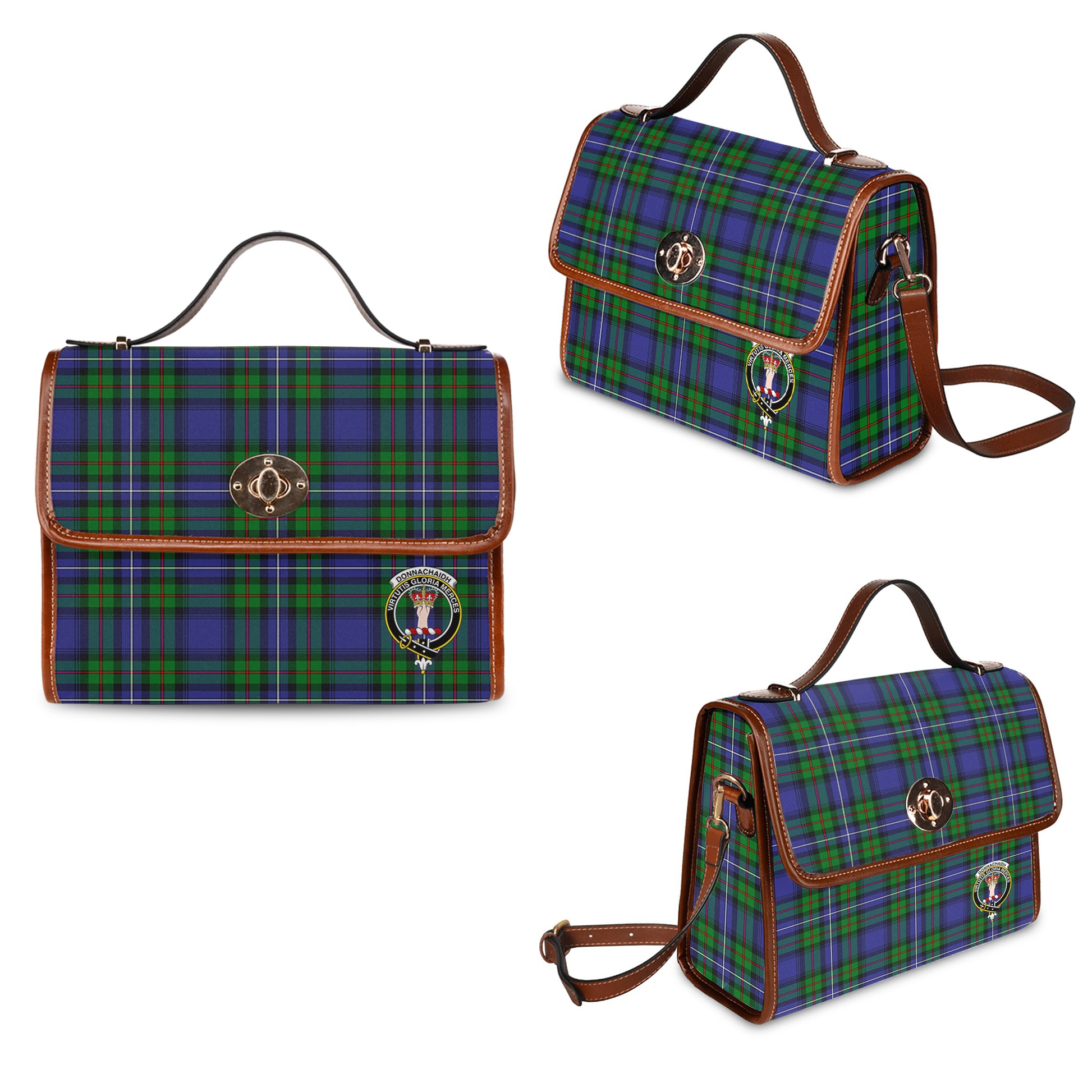 donnachaidh-tartan-leather-strap-waterproof-canvas-bag-with-family-crest