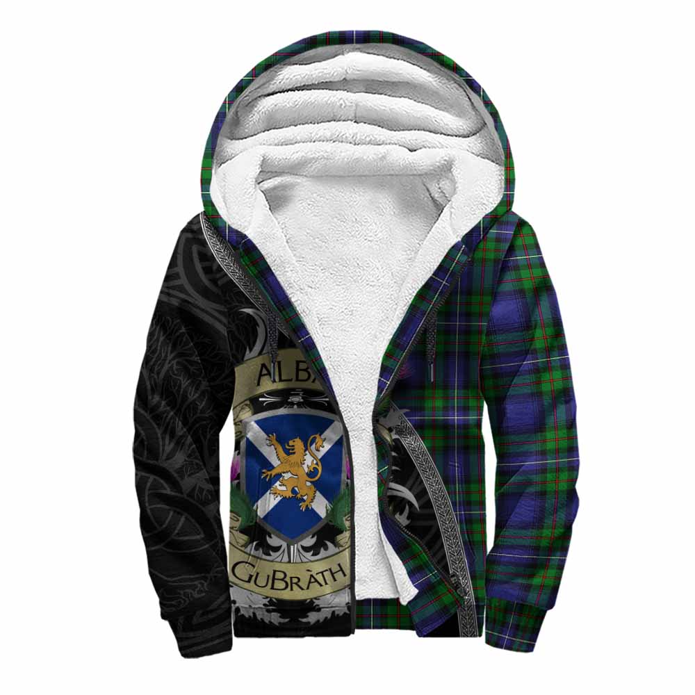 Tartan Vibes Clothing Donnachaidh Tartan Family Crest Sherpa Hoodie Lion Rampant Royal Thistle Shield Celtic Inspired