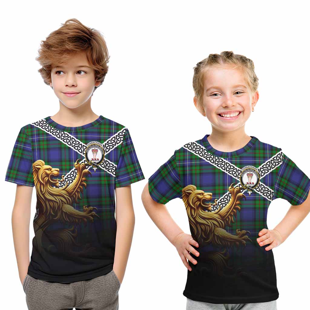Tartan Vibes Clothing Donnachaidh Crest Tartan Kid T-Shirt with Golden Lion Emblem Celtic Style