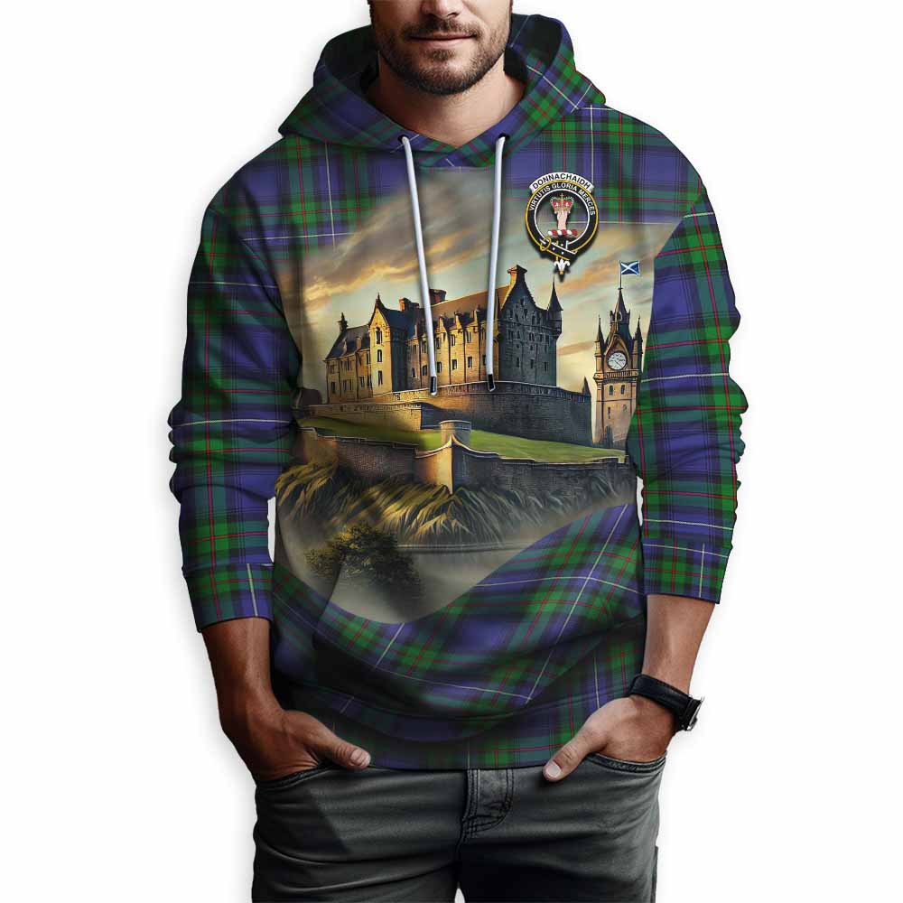 Tartan Vibes Clothing Donnachaidh Tartan Family Crest Hoodie with Scottish Ancient Castle Style
