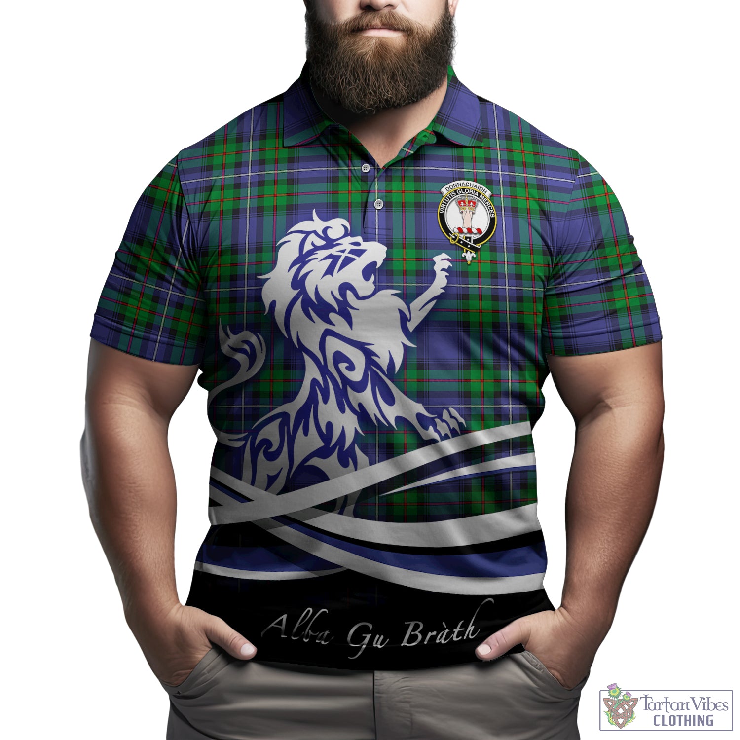 donnachaidh-tartan-polo-shirt-with-alba-gu-brath-regal-lion-emblem