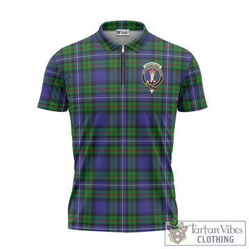 Donnachaidh Tartan Zipper Polo Shirt with Family Crest