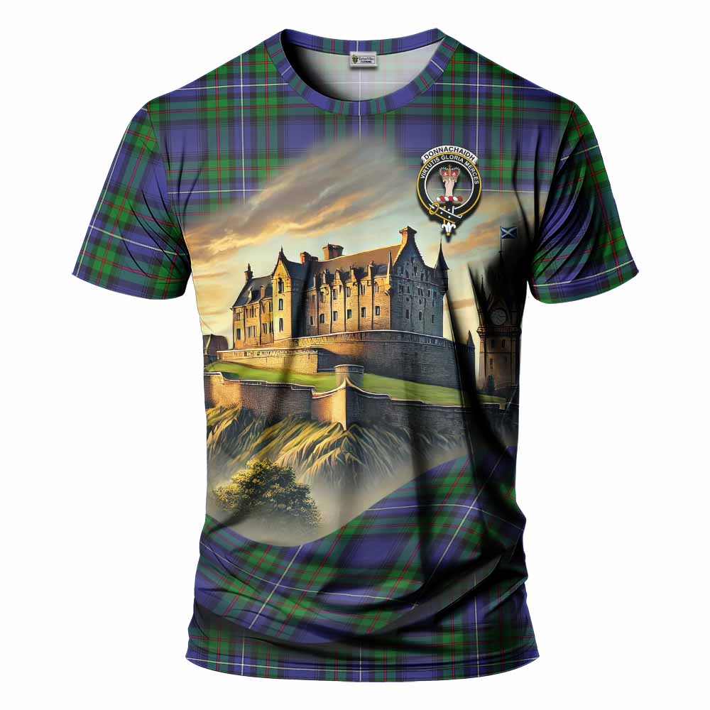 Tartan Vibes Clothing Donnachaidh Tartan Family Crest T-Shirt with Scottish Ancient Castle Stype