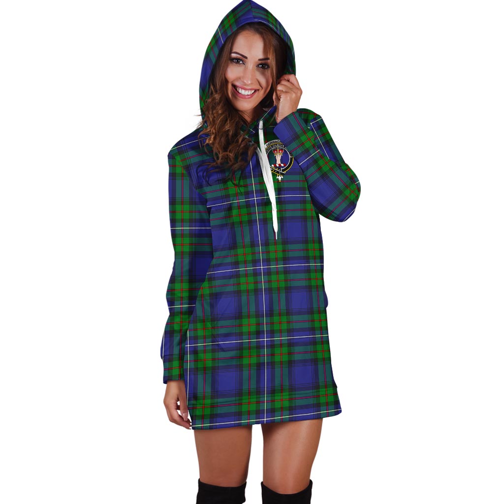 Donnachaidh Tartan Hoodie Dress with Family Crest - Tartan Vibes Clothing