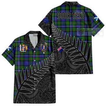 Donnachaidh Crest Tartan Hawaiian Shirt with New Zealand Silver Fern Half Style