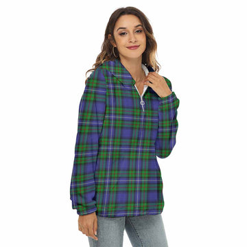Donnachaidh Tartan Women's Borg Fleece Hoodie with Half Zip