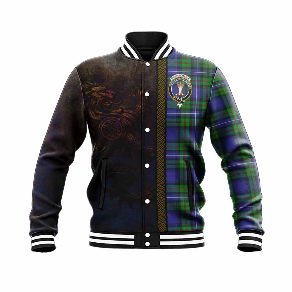 Tartan Vibes Clothing Donnachaidh Tartan Family Crest Baseball Jacket Alba Gu Brath Be Brave Lion Ancient Style