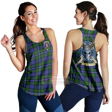 Donnachaidh Tartan Women's Racerback Tanks with Family Crest Celtic Skull Style