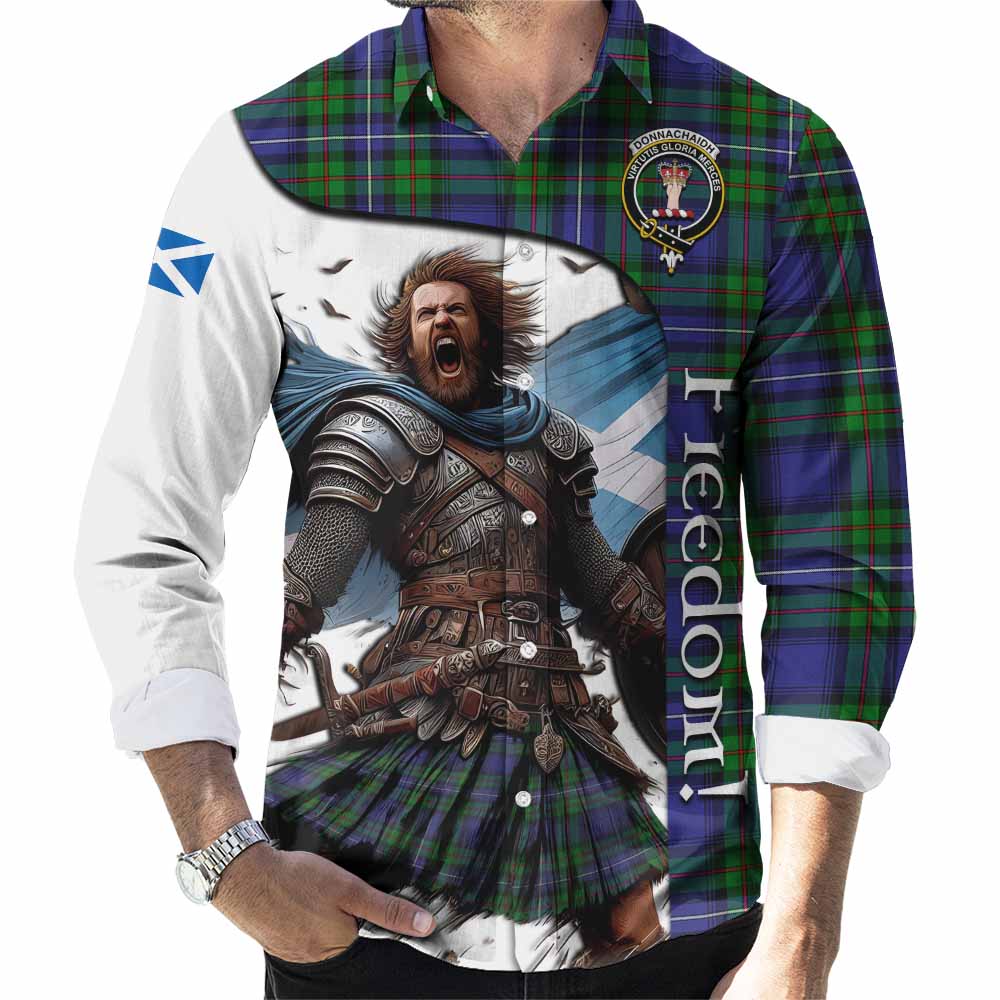 Tartan Vibes Clothing Donnachaidh Crest Tartan Long Sleeve Button Shirt Inspired by the Freedom of Scottish Warrior