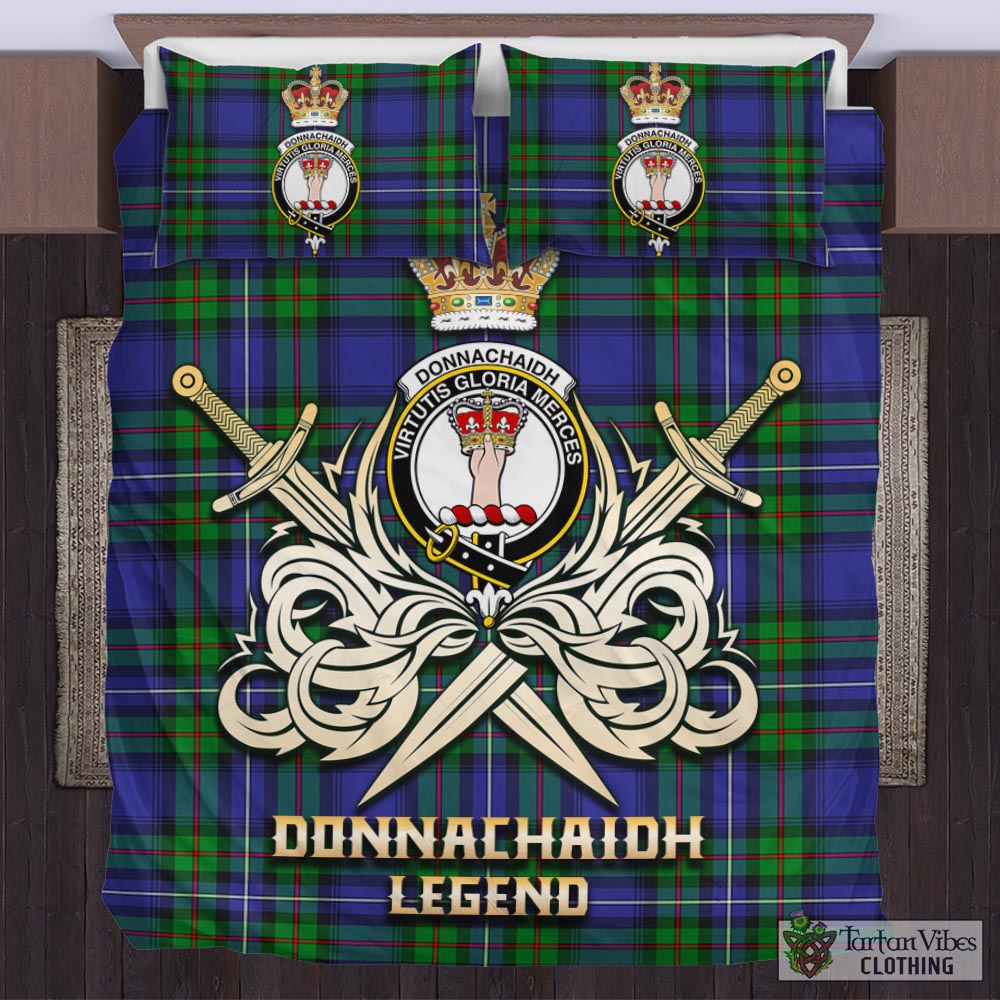 Tartan Vibes Clothing Donnachaidh Tartan Bedding Set with Clan Crest and the Golden Sword of Courageous Legacy
