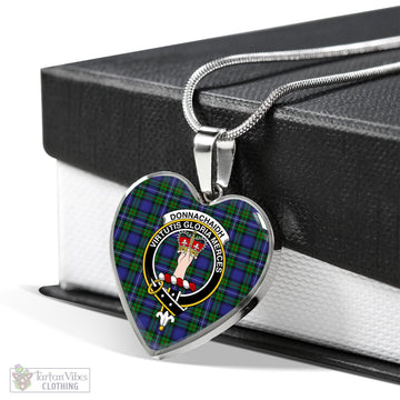 Donnachaidh Tartan Heart Necklace with Family Crest