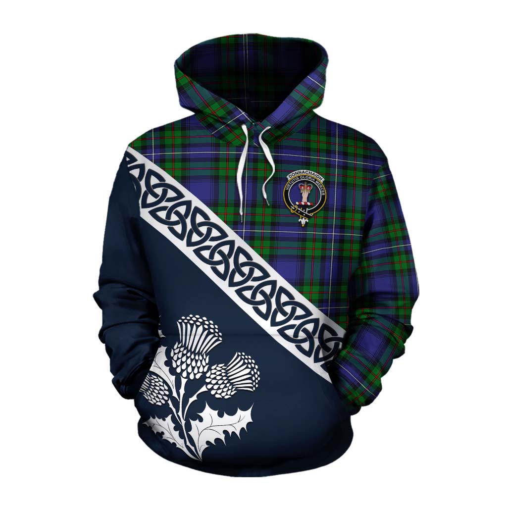 Donnachaidh Tartan Cotton Hoodie Featuring Thistle and Scotland Map Pullover Hoodie XS - Tartan Vibes Clothing