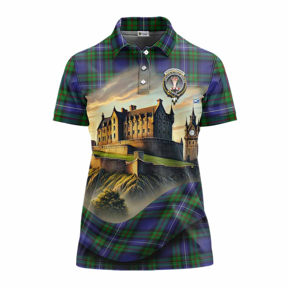 Tartan Vibes Clothing Donnachaidh Tartan Family Crest Women's Polo Shirt with Scottish Ancient Castle Stype