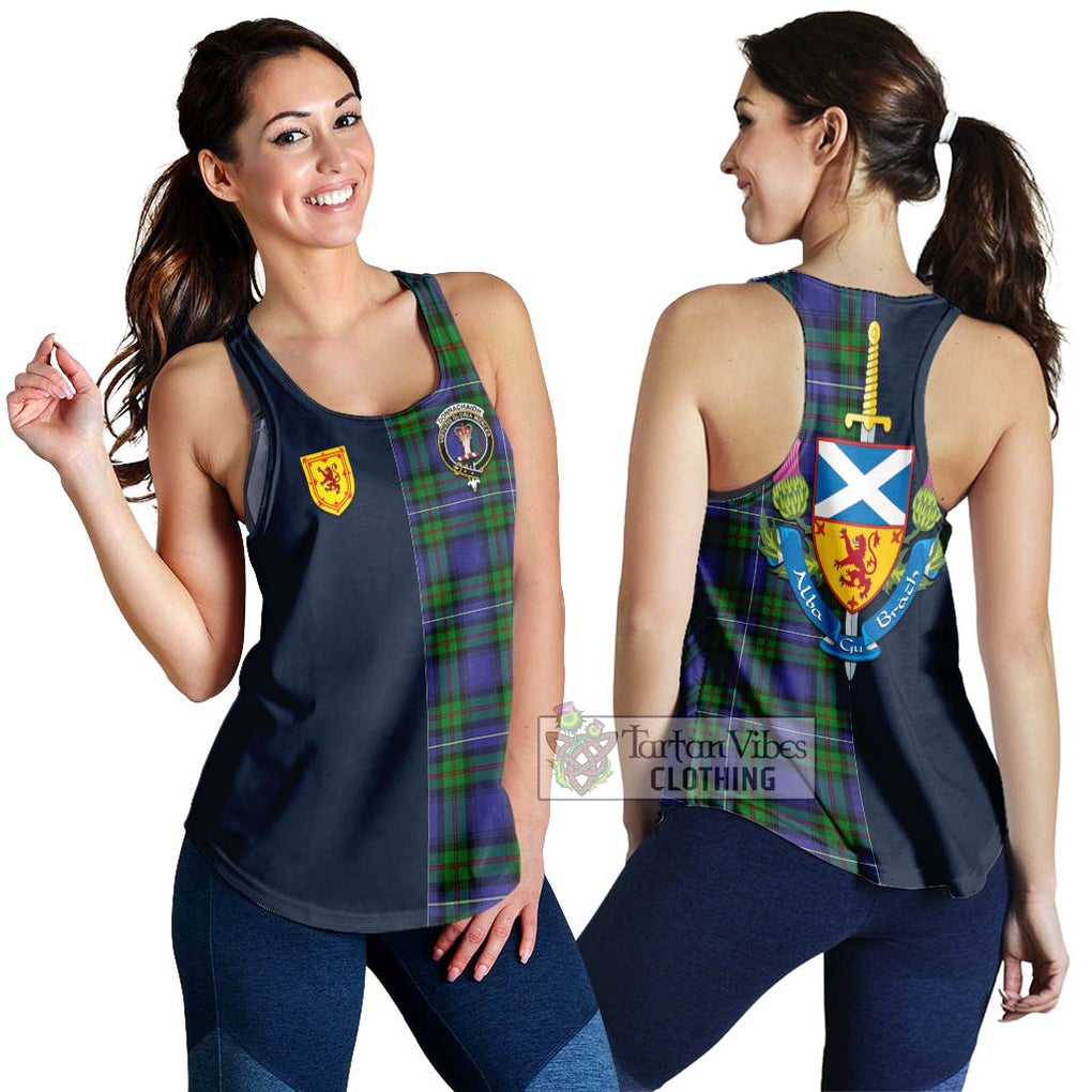 Tartan Vibes Clothing Donnachaidh Tartan Women's Racerback Tanks with Scottish Lion Royal Arm Half Style