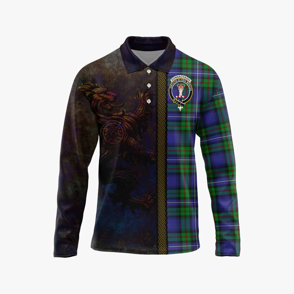 Tartan Vibes Clothing Donnachaidh Tartan Family Crest Long Sleeve Polo Shirt Alba Gu Brath Be Brave Lion Ancient Style