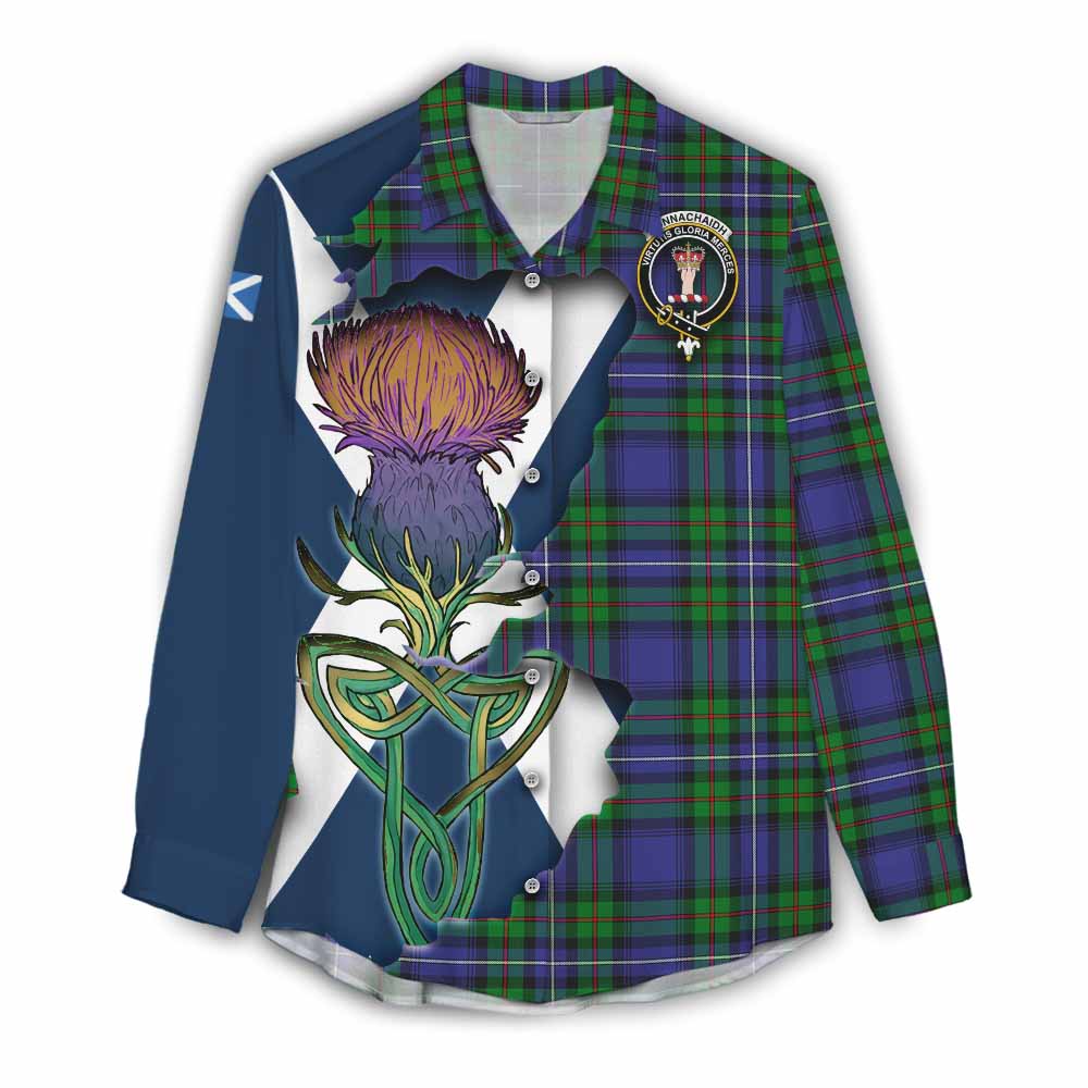 Tartan Vibes Clothing Donnachaidh Tartan Family Crest Women's Casual Shirt Scottish Thistle Celtic Inspired