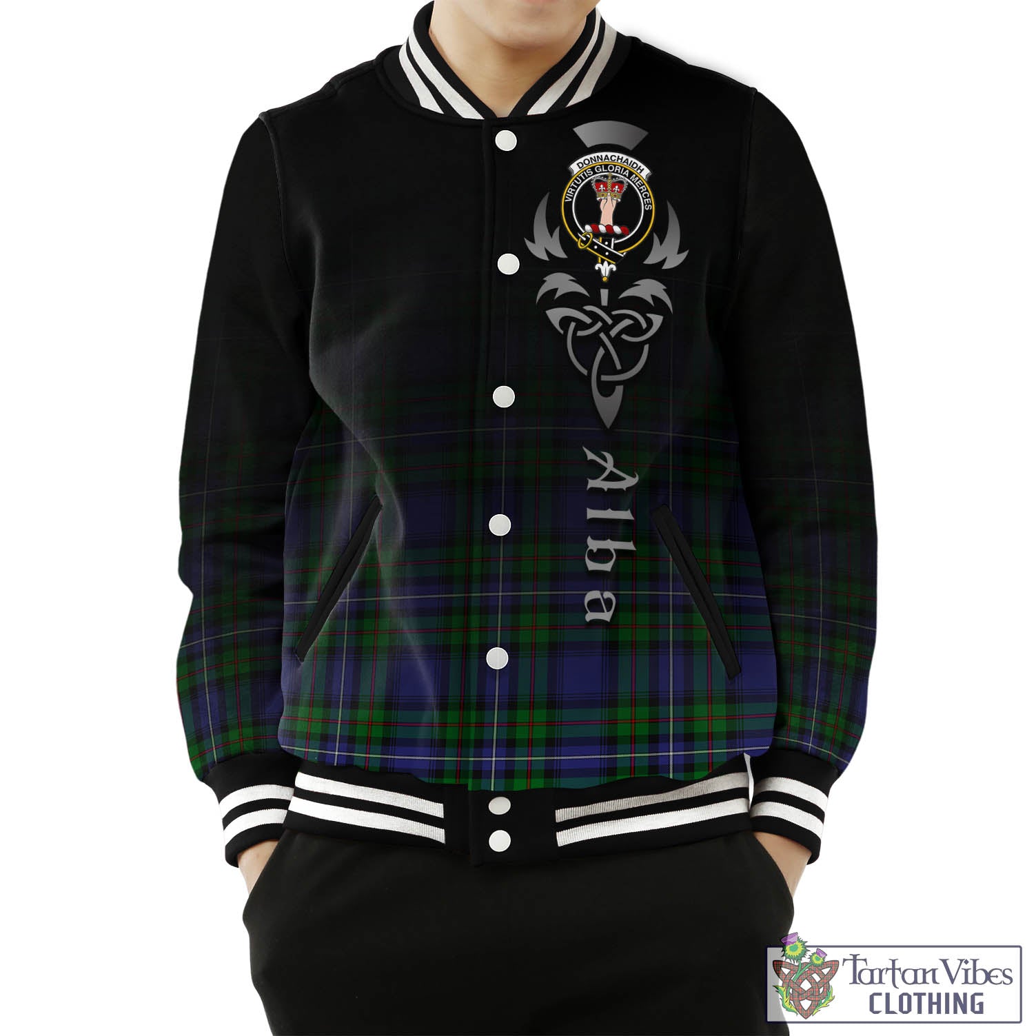 Donnachaidh Tartan Baseball Jacket Featuring Alba Gu Brath Family Crest Celtic Inspired Unisex - Tartan Vibes Clothing