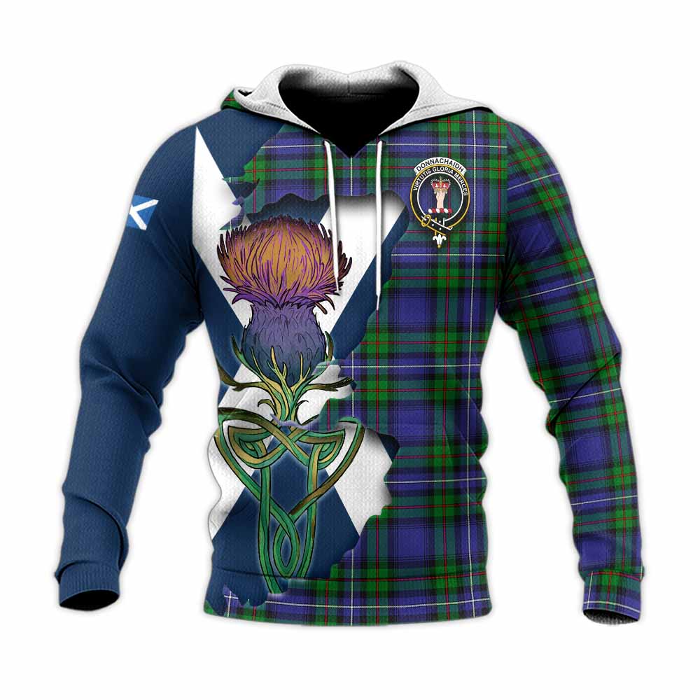 Donnachaidh Tartan Family Crest Knitted Hoodie Scottish Thistle Celtic Inspired Unisex Knitted Pullover Hoodie - Tartan Vibes Clothing