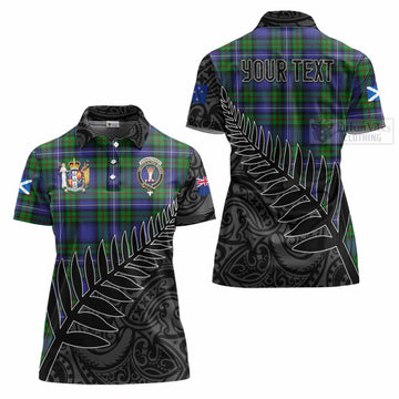 Donnachaidh Crest Tartan Women's Polo Shirt with New Zealand Silver Fern Half Style