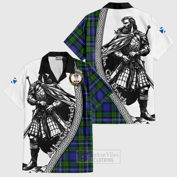 Donnachaidh Tartan Clan Crest Hawaiian Shirt with Highlander Warrior Celtic Style