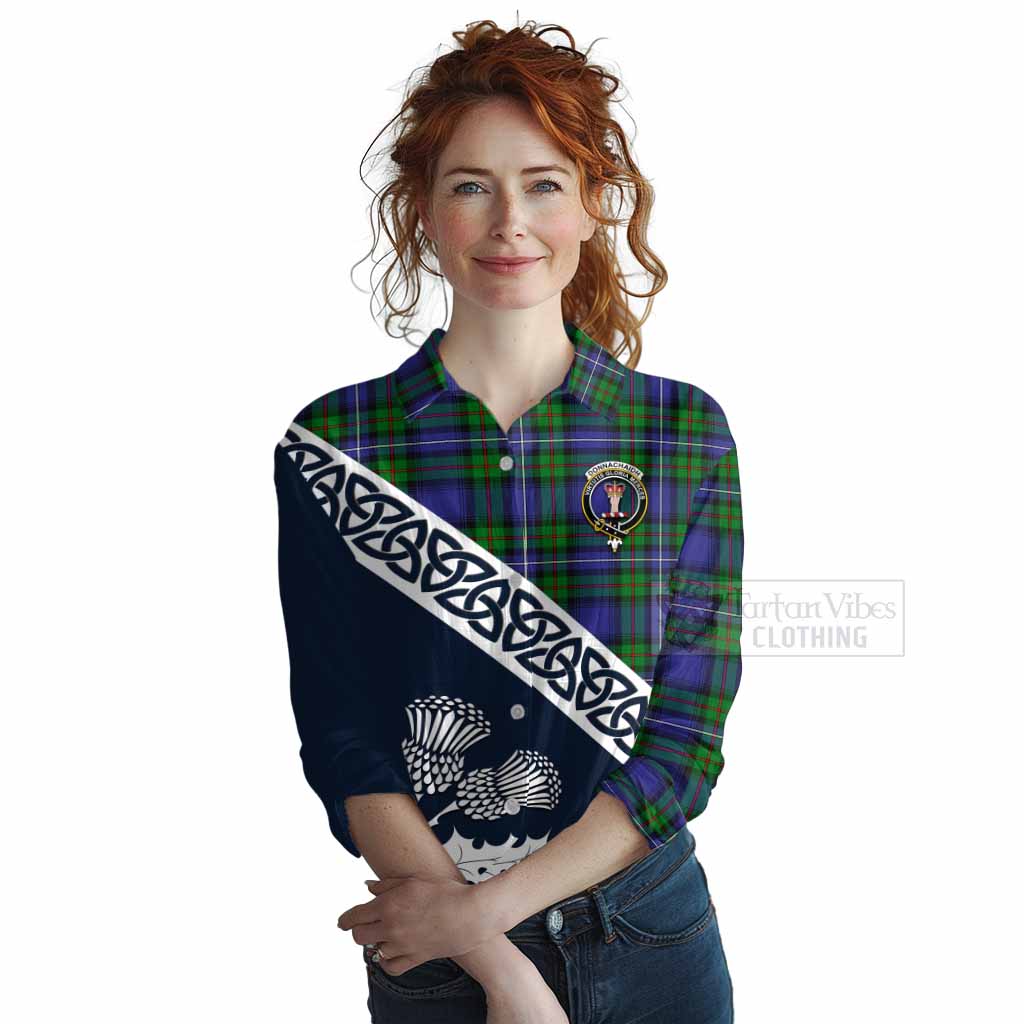 Tartan Vibes Clothing Donnachaidh Tartan Women's Casual Shirt Featuring Thistle and Scotland Map