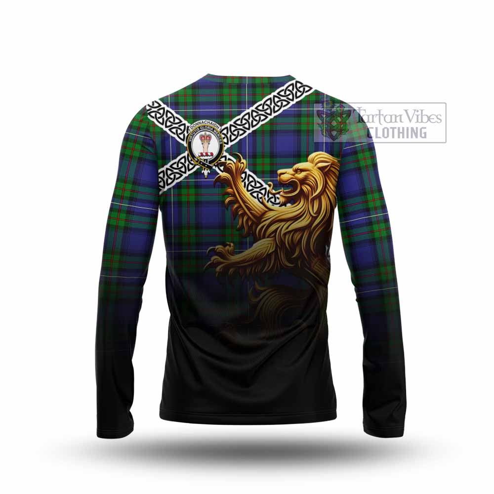 Tartan Vibes Clothing Donnachaidh Crest Tartan Long Sleeve T-Shirt with Golden Lion Emblem Celtic Style