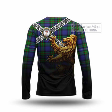 Donnachaidh Crest Tartan Long Sleeve T-Shirt with Golden Lion Emblem Celtic Style