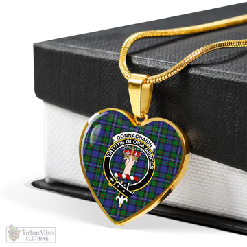 Donnachaidh Tartan Heart Necklace with Family Crest